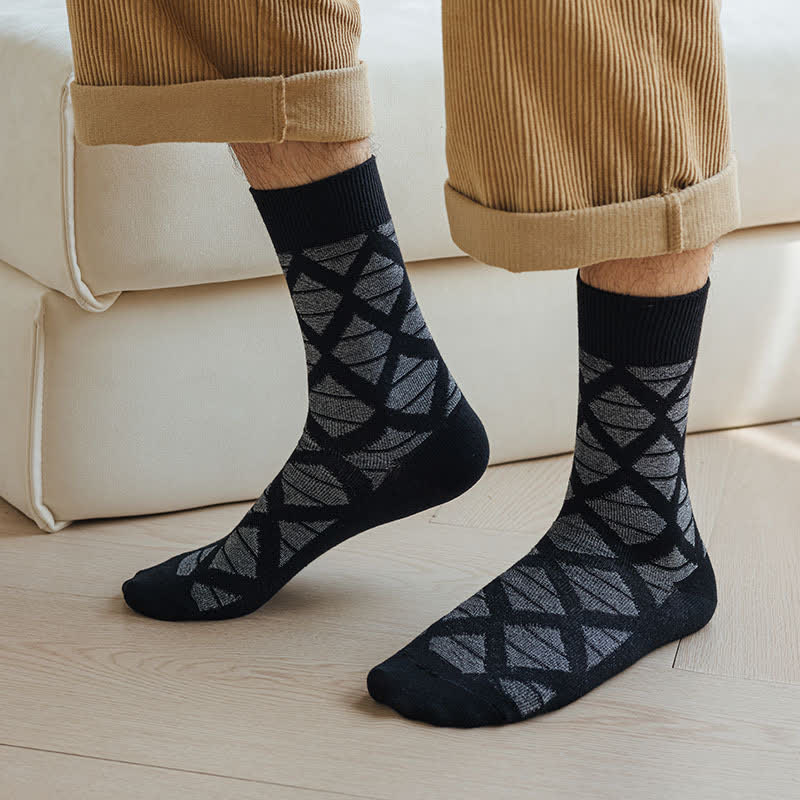 Chaussettes mi-mollet en coton tricoté à carreaux avec motif losanges
