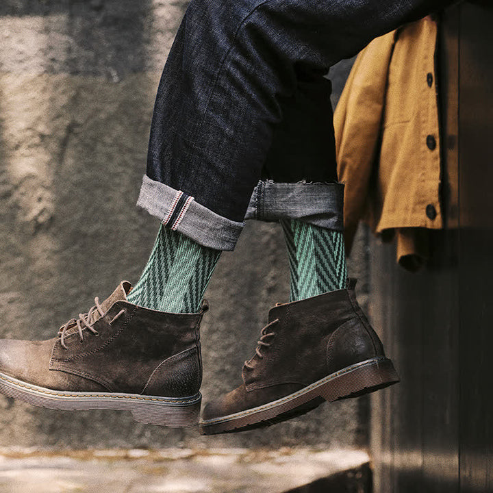 Chaussettes en coton à imprimé zigzag bicolore style week-end