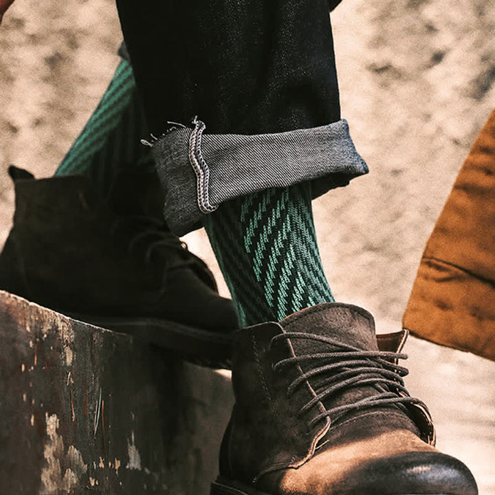 Chaussettes en coton à imprimé zigzag bicolore style week-end