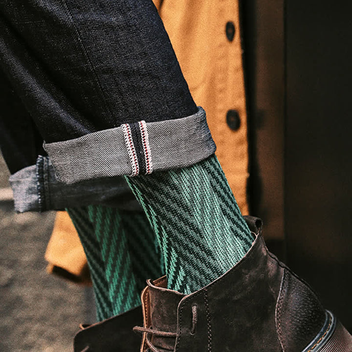 Chaussettes en coton à imprimé zigzag bicolore style week-end