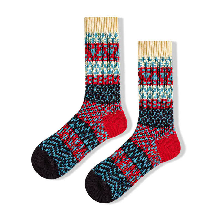 Chaussettes en coton rayées à motifs ethniques colorés