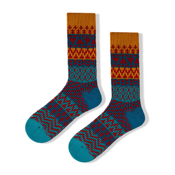 Chaussettes en coton rayées à motifs ethniques colorés