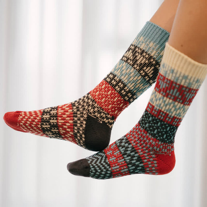 Chaussettes en coton rayées à motifs ethniques colorés