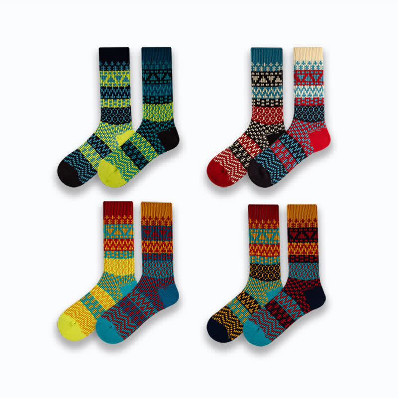 Chaussettes en coton rayées à motifs ethniques colorés
