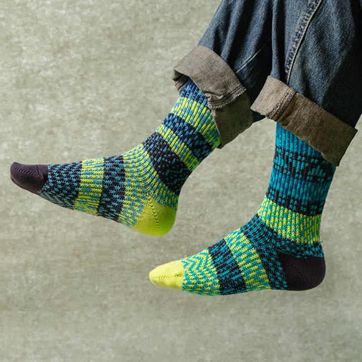 Chaussettes en coton rayées à motifs ethniques colorés