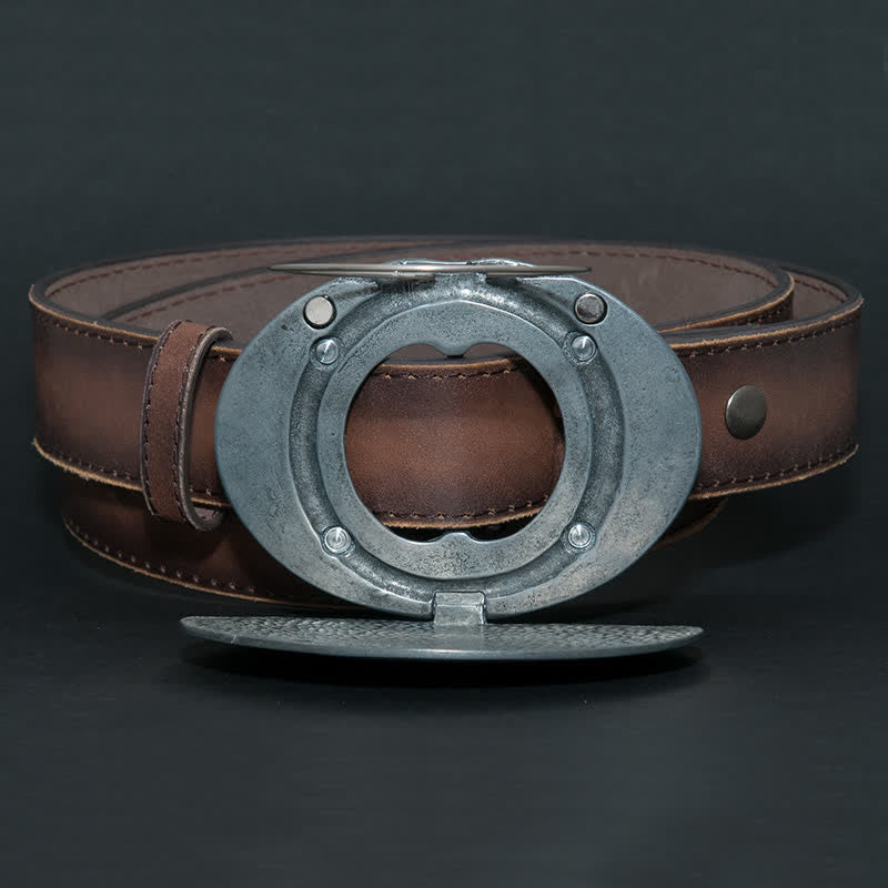 Ceinture en cuir avec boucle porte-bière créative en forme de cerf sculpté pour homme