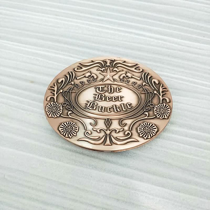 Ceinture en cuir avec boucle pour porte-bière créative et gravure de fleurs pour homme