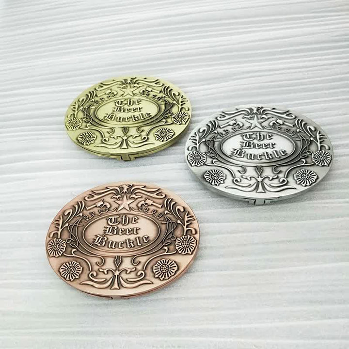 Ceinture en cuir avec boucle pour porte-bière créative et gravure de fleurs pour homme