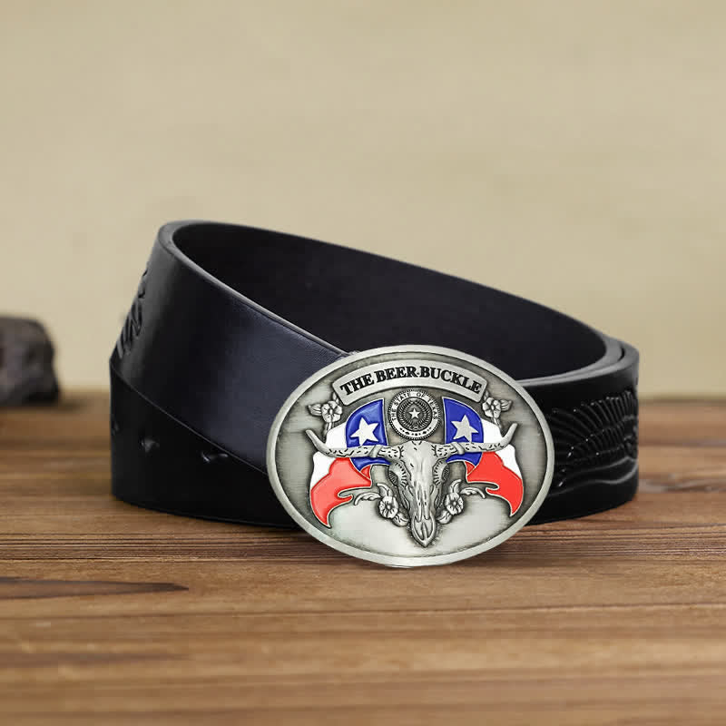 Ceinture en cuir à boucle porte-bière créative pour homme avec motif taureau du Far West