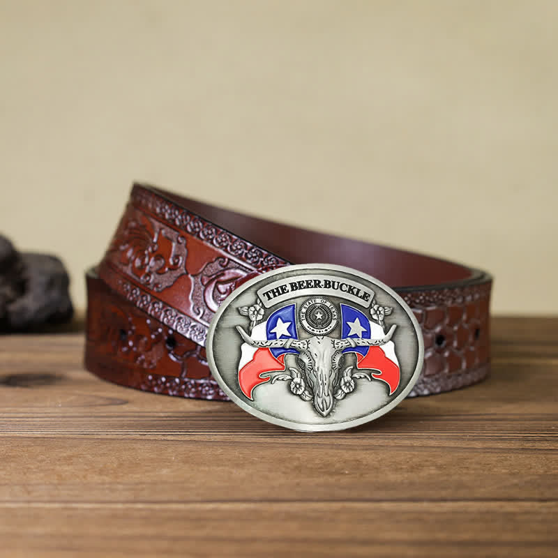 Ceinture en cuir à boucle porte-bière créative pour homme avec motif taureau du Far West