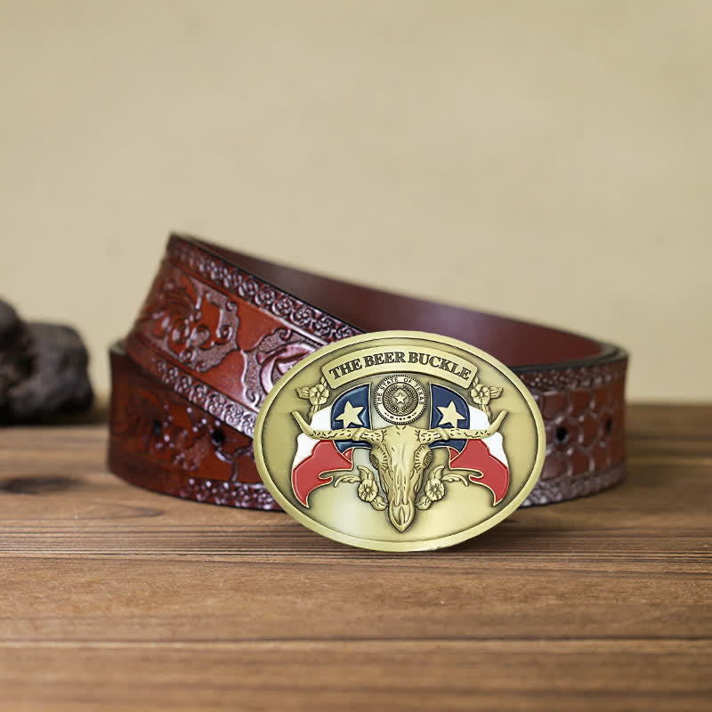 Ceinture en cuir à boucle porte-bière créative pour homme avec motif taureau du Far West