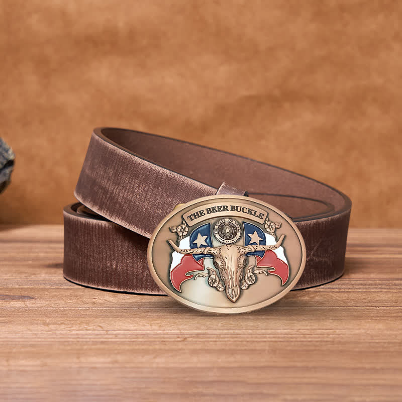 Ceinture en cuir à boucle porte-bière créative pour homme avec motif taureau du Far West