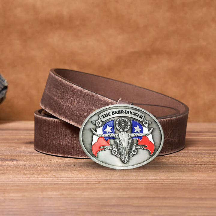 Ceinture en cuir à boucle porte-bière créative pour homme avec motif taureau du Far West