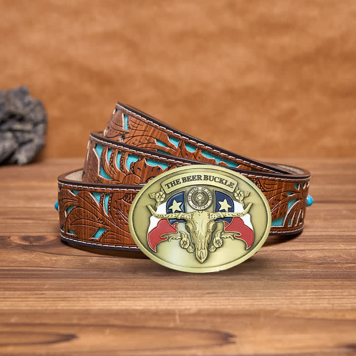 Ceinture en cuir à boucle porte-bière créative pour homme avec motif taureau du Far West