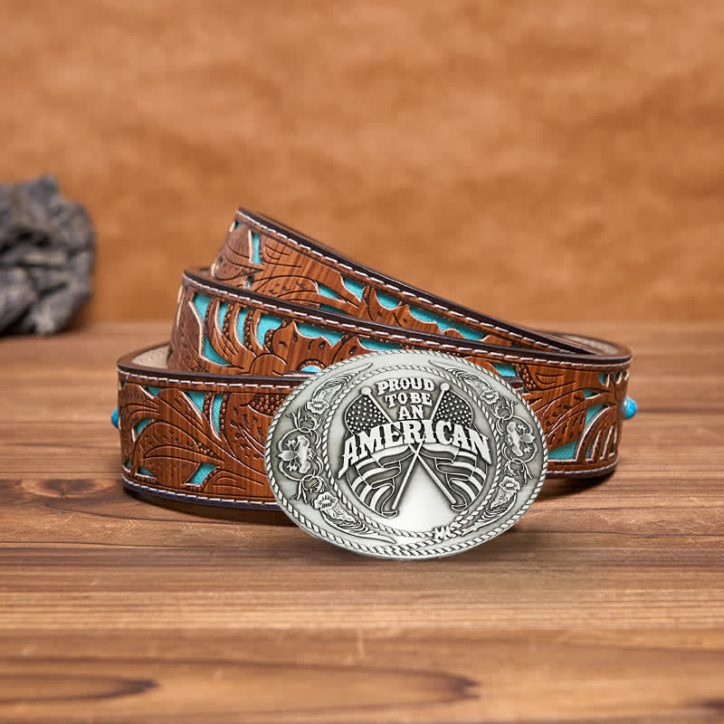 Ceinture en cuir à boucle créative pour porte-bière avec deux drapeaux américains à faire soi-même pour hommes