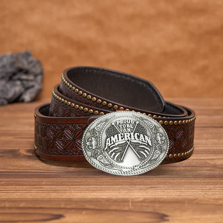 Ceinture en cuir à boucle créative pour porte-bière avec deux drapeaux américains à faire soi-même pour hommes