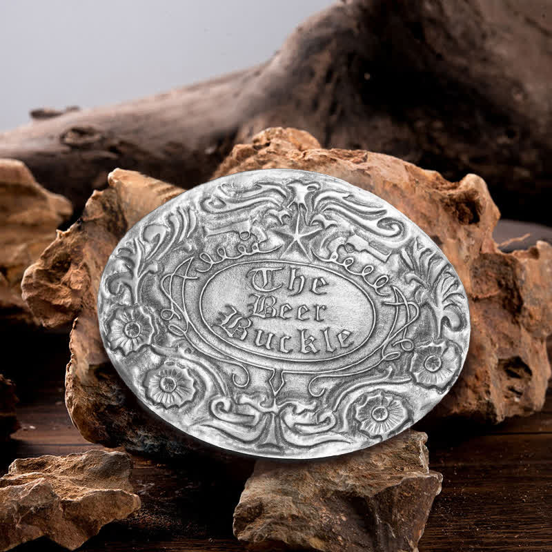 Ceinture en cuir avec boucle pour porte-bière créative et gravure de fleurs pour homme