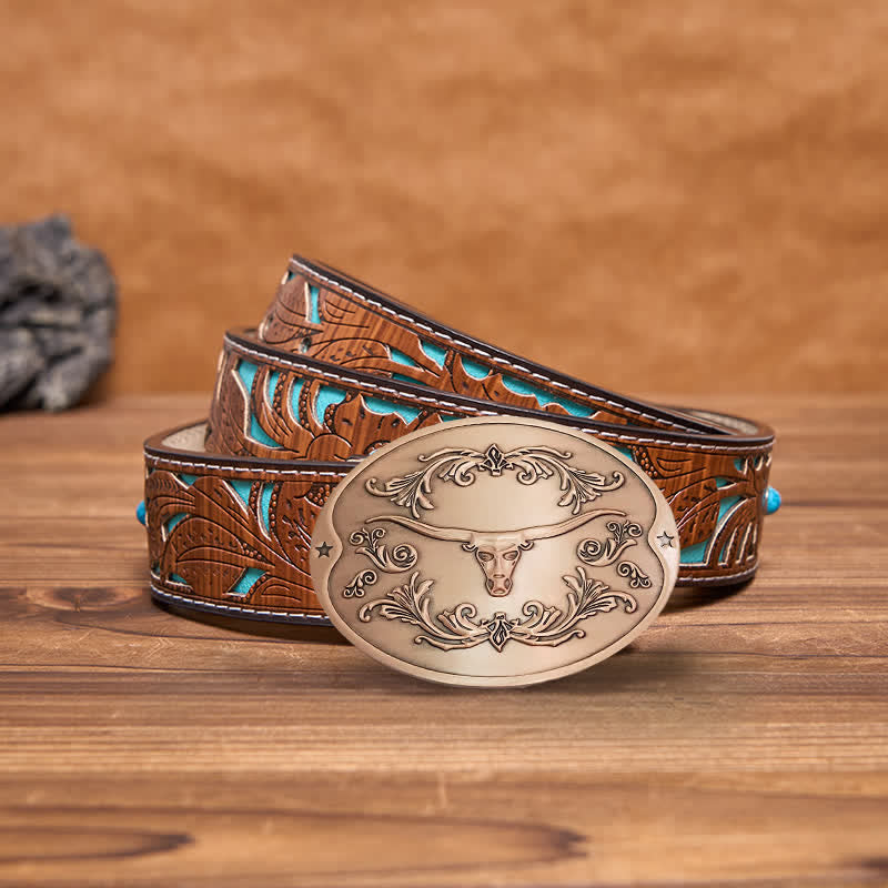 Ceinture en cuir à boucle créative pour porte-bière Longhorn Bull DIY pour homme