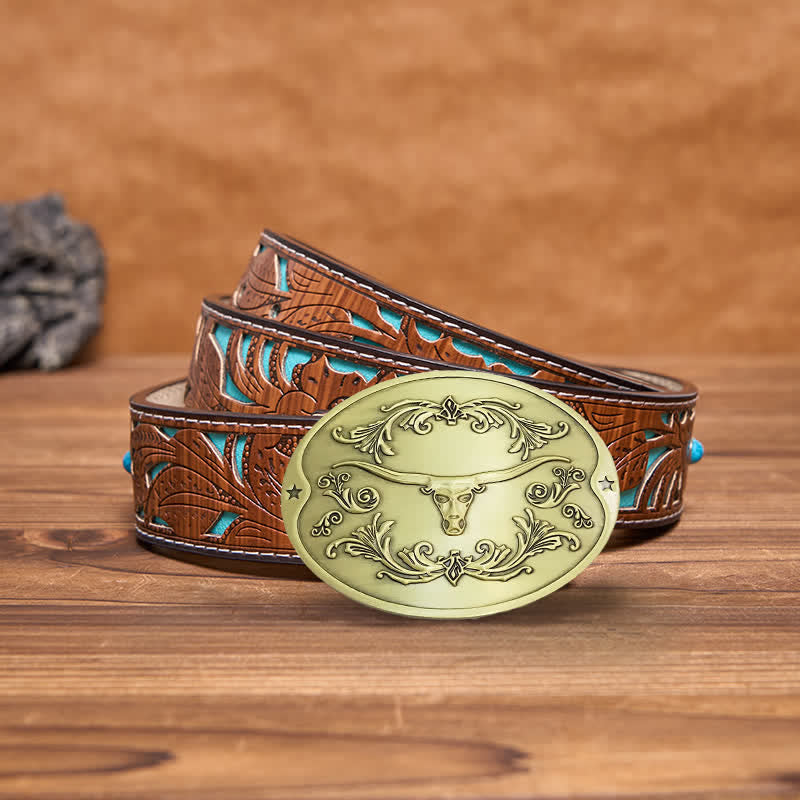 Ceinture en cuir à boucle créative pour porte-bière Longhorn Bull DIY pour homme