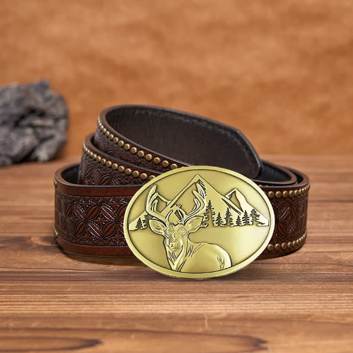Ceinture en cuir avec boucle porte-bière créative en forme de cerf sculpté pour homme
