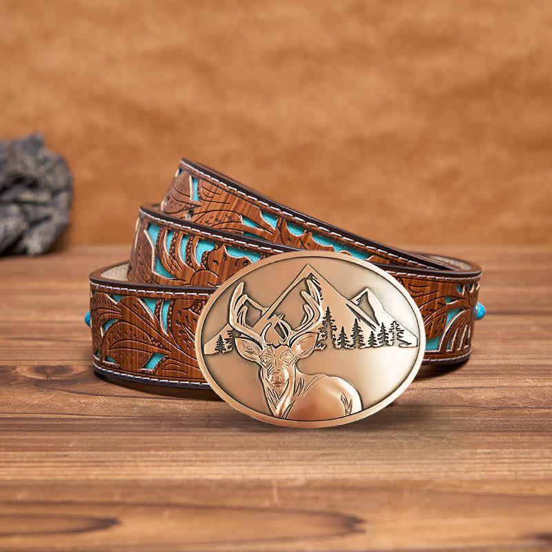 Ceinture en cuir avec boucle porte-bière créative en forme de cerf sculpté pour homme
