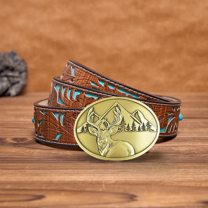 Ceinture en cuir avec boucle porte-bière créative en forme de cerf sculpté pour homme