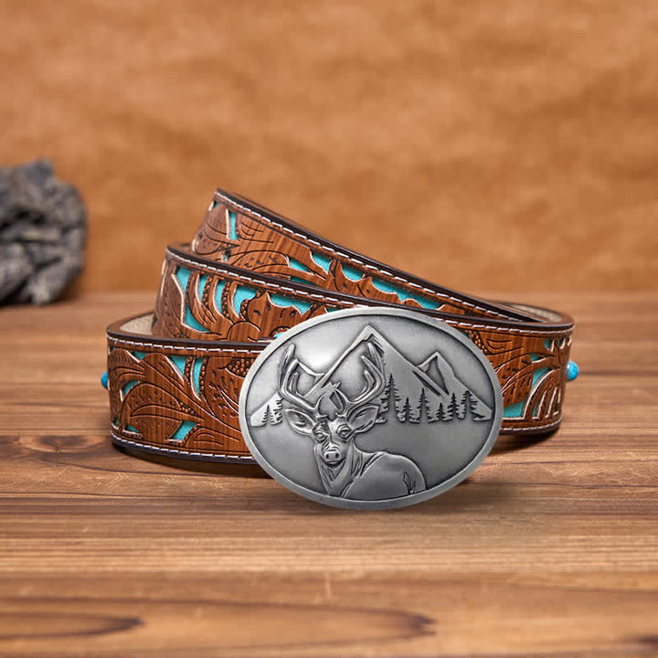 Ceinture en cuir avec boucle porte-bière créative en forme de cerf sculpté pour homme