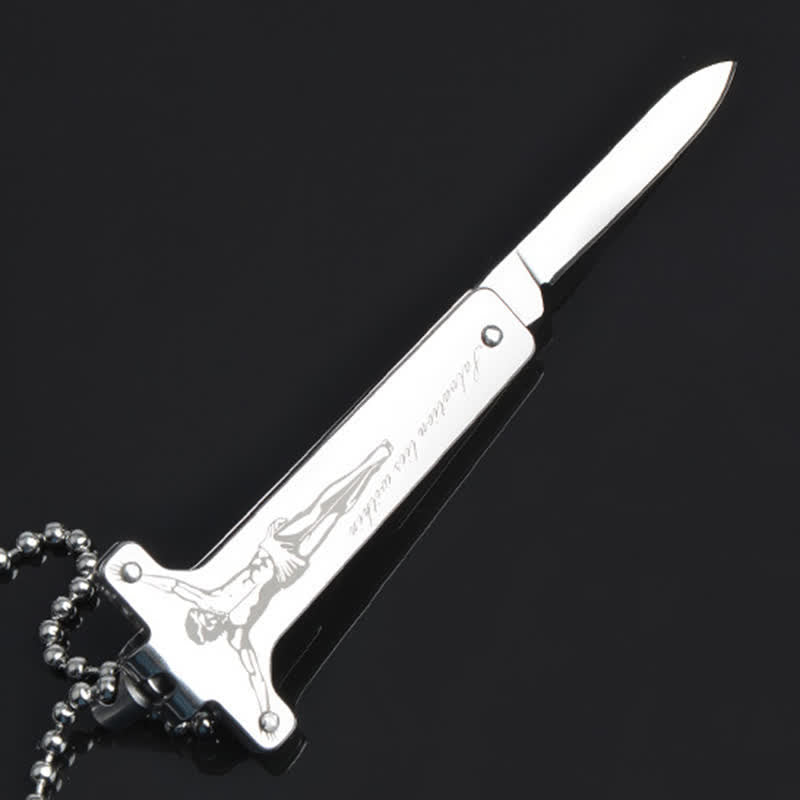 Collier avec pendentif mini couteau pliant créatif en forme de croix de Jésus - image 6