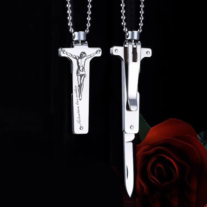 Collier avec pendentif mini couteau pliant créatif en forme de croix de Jésus - image 4