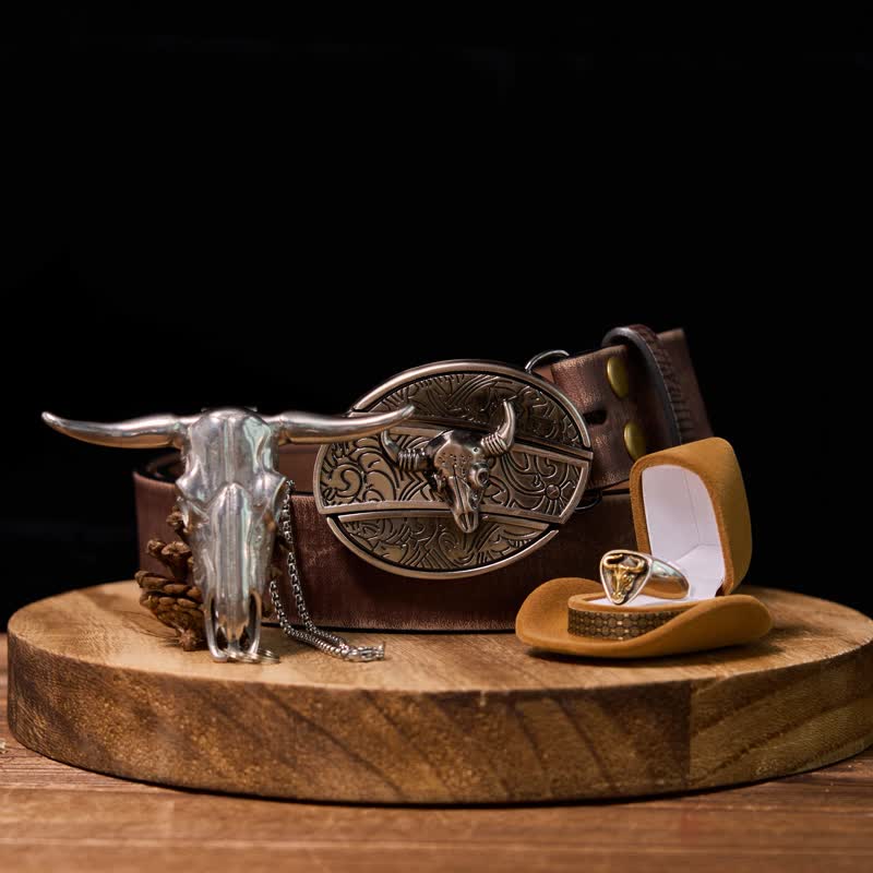 Ensemble de boucles de ceinture, pendentifs et bagues à faire soi-même, couteau caché, taureau Longhorn