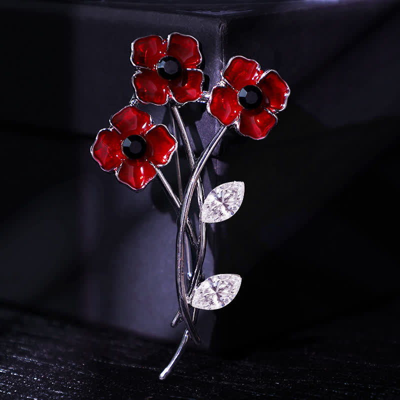 Broche unisexe en forme de bouquet de coquelicots rouges