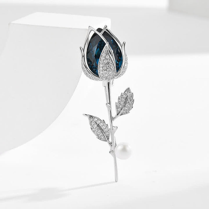 Broche élégante en cristal synthétique pour femme avec tulipe bleue