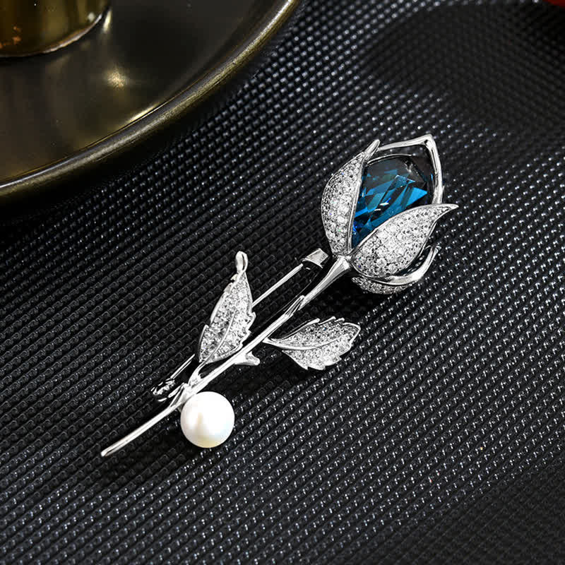 Broche élégante en cristal synthétique pour femme avec tulipe bleue