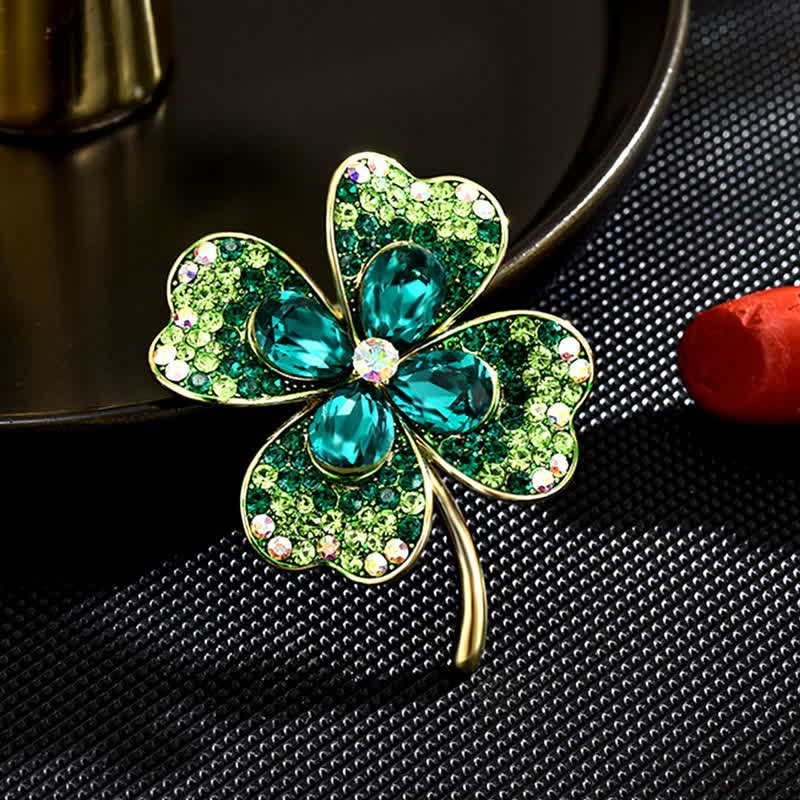 Broche trèfle à quatre feuilles porte-bonheur verte pour femme