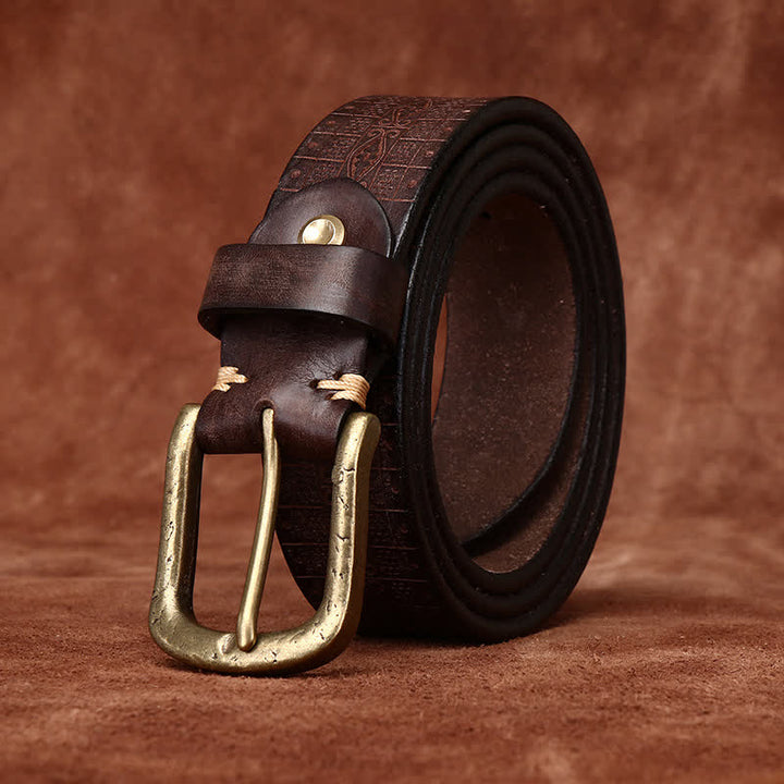 Ceinture en cuir épais à motif sculpté et gaufré de style occidental