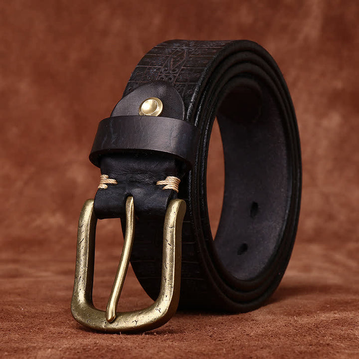Ceinture en cuir épais à motif sculpté et gaufré de style occidental