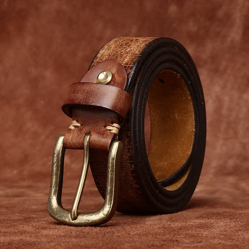 Ceinture en cuir épais à motif sculpté et gaufré de style occidental