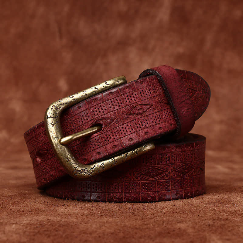 Ceinture en cuir épais à motif sculpté et gaufré de style occidental