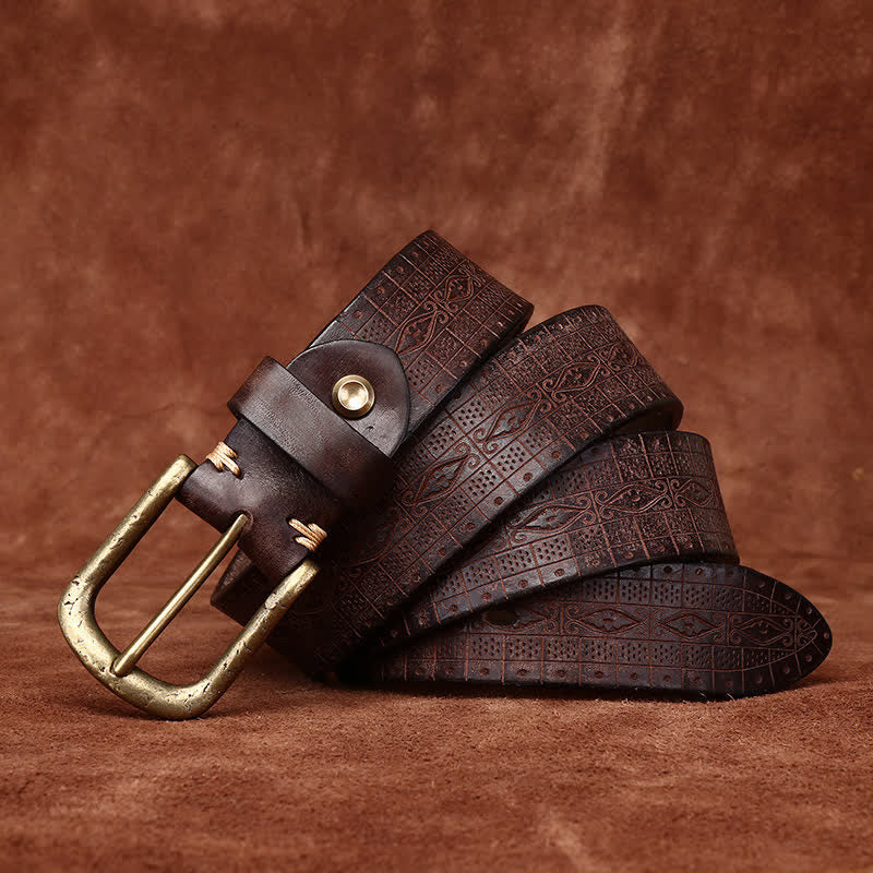 Ceinture en cuir épais à motif sculpté et gaufré de style occidental
