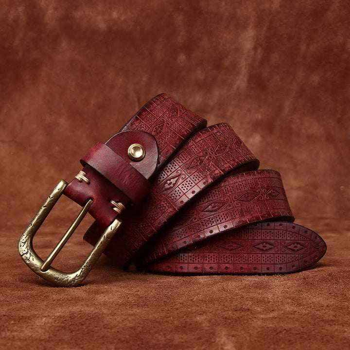 Ceinture en cuir épais à motif sculpté et gaufré de style occidental