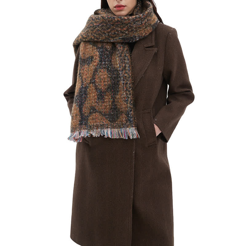 Écharpe courte unisexe à franges et imprimé léopard