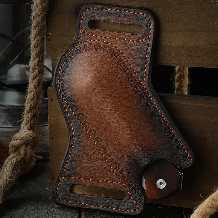 Étui pour couteau pliant marron avec porte-outils et sac ceinture en cuir