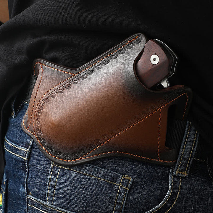 Étui pour couteau pliant marron avec porte-outils et sac ceinture en cuir