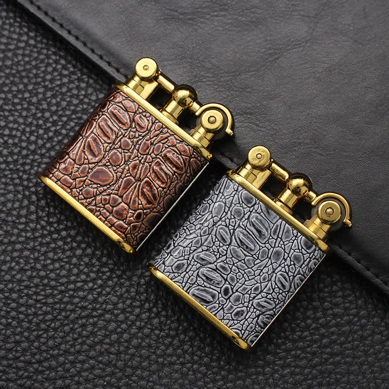 Briquet au butane rechargeable en similicuir à flamme nue réglable