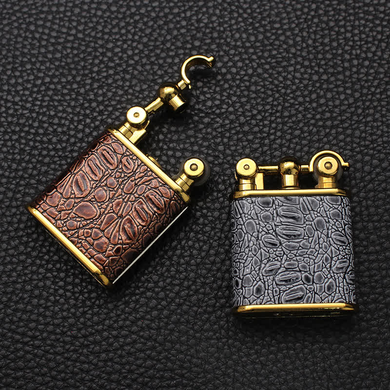 Briquet au butane rechargeable en similicuir à flamme nue réglable