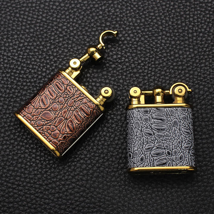 Briquet au butane rechargeable en similicuir à flamme nue réglable