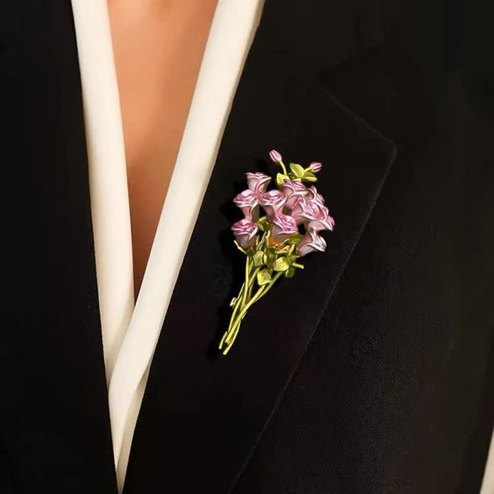 Broche pour femme en forme de bouquet de roses roses et vertes