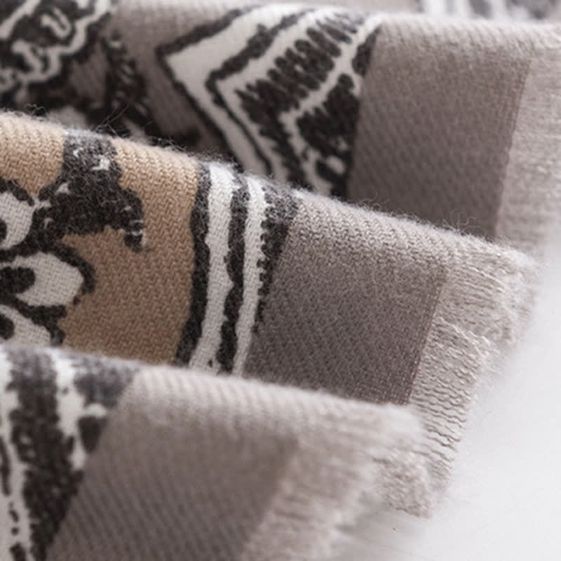 Écharpe à imprimé gris vintage de style national pour femme