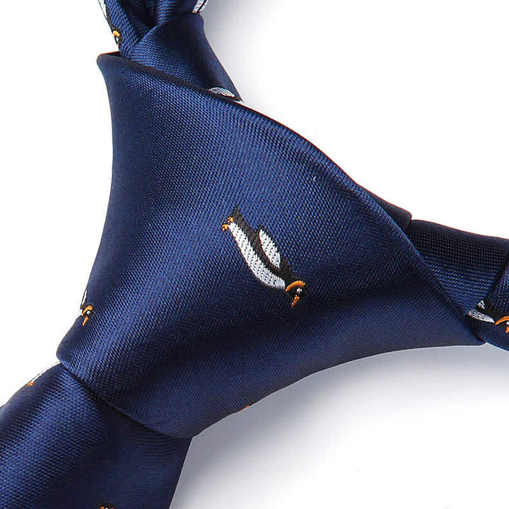 Cravate bleu marine à motif pingouin de dessin animé pour homme