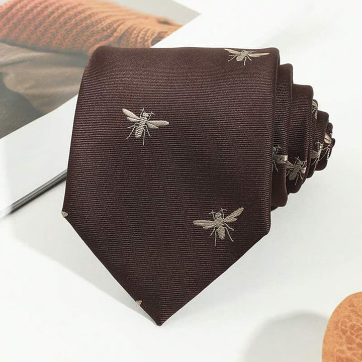 Cravate marron foncé pour homme à motif d'insectes vintage